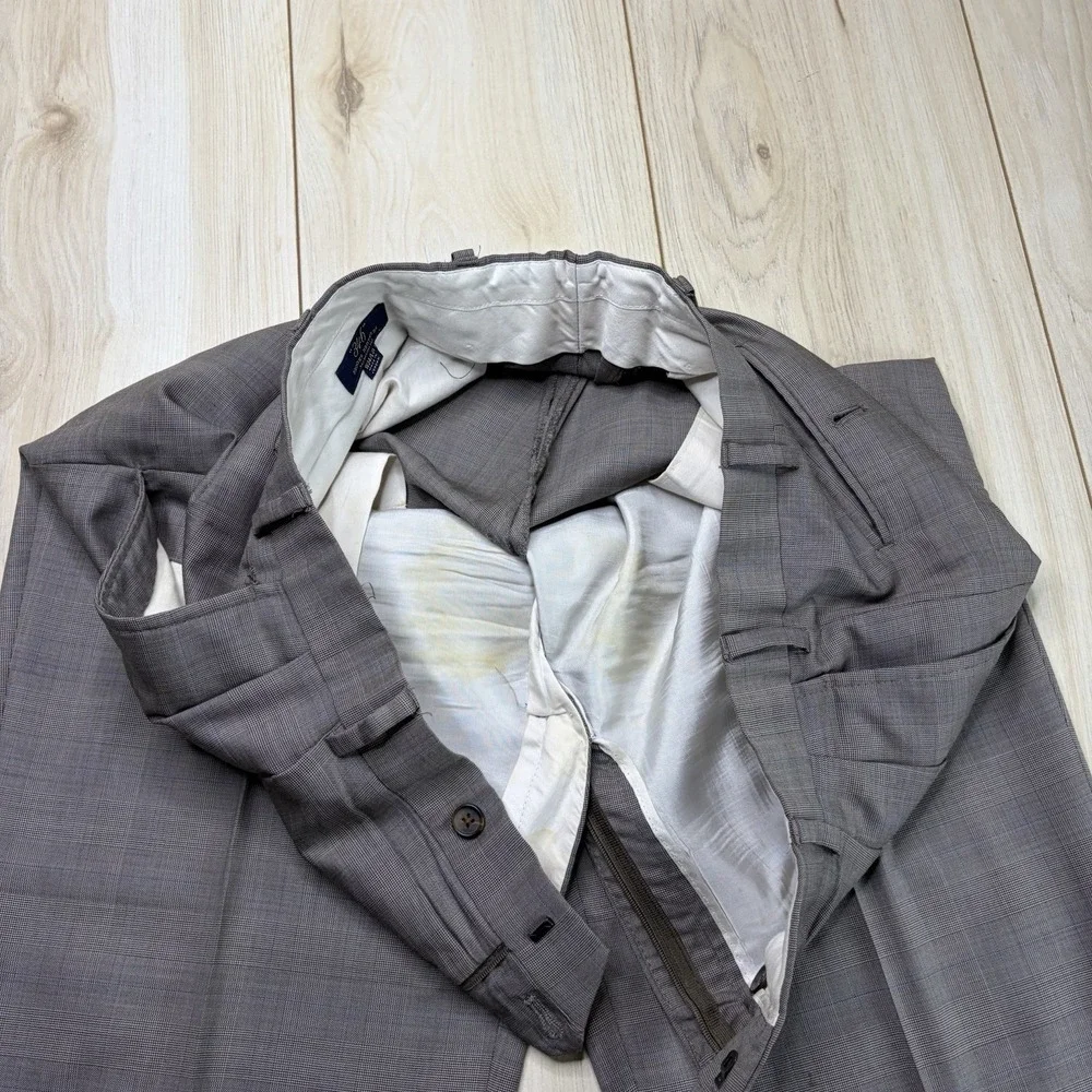 Brooks Brothers 346 Madison Fit Windowpane Glen Plaid Wool Suit Mens 45R 34x29